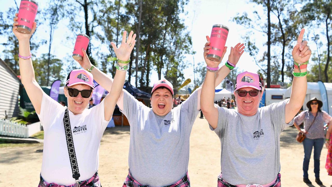 Nicole Jone, Jenny Haslem and Karen Boys from Wallcha, NSW, at the Gympie Muster. Picture: Patrick Woods.