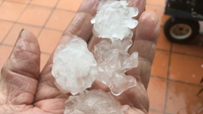 Large hail has fallen in Narre Warren South, with a resident saying many cars have been damaged in Laramie Rd. Picture: Terry Poulton