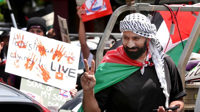 Free Palestine Protest in Little Malop St Geelong then stopping in Malop St then onto Transvaal Square Picture: Mark Wilson