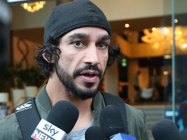 Johnathan Thurston outside the Maroons’ hotel on Thursday. Picture: Peter Wallis