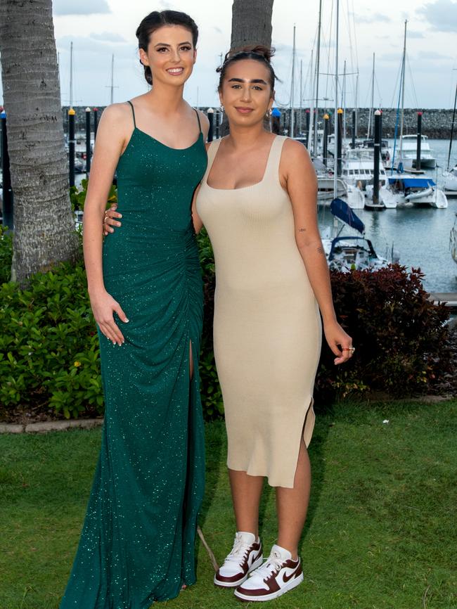 Alina North and Madison Tonga at the Carlisle Adventist College year 12 dinner at Mantra, Mackay Harbour.Picture: Michaela Harlow