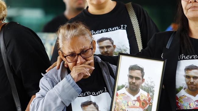 The family of missing man Jeremiah Rivers gather outside the Brisbane Magistrates Court after attending the inquest into his disappearance. Picture: NCA NewsWire/Tertius Pickard