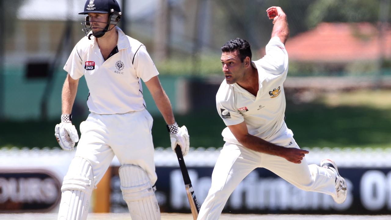 Theo Doropoulos in action on the cricket field. Picture: Stephen Laffer