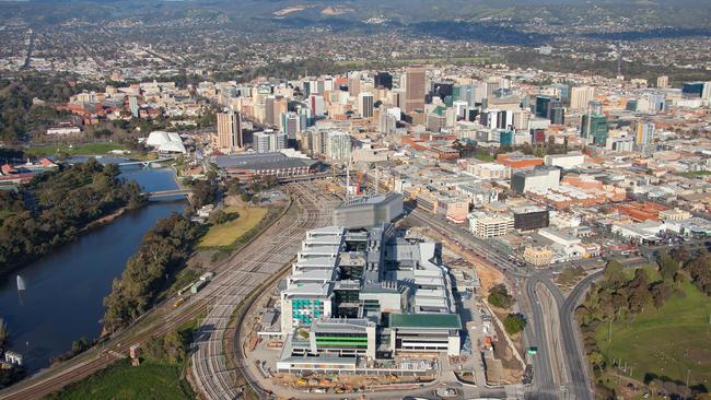 The new Royal Adelaide Hospital set against the rest of the CBD. Picture: Ethan Rohloff