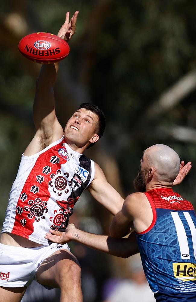 Rowan Marshall and Max Gawn go at it. Picture: Michael Willson/AFL Photos