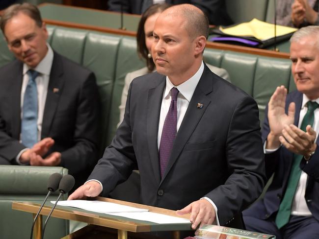 Treasurer Josh Frydenberg delivers the budget at the House of Representatives in Canberra. Picture: Tracey Nearmy