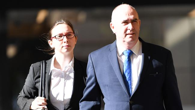 Timothy Adrian Sexton, right, and a supporter outside court. Picture: AAP/David Mariuz.