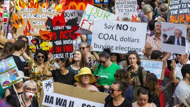 A climate protest outside Sydney Town Hall last week. Picture: Getty Images