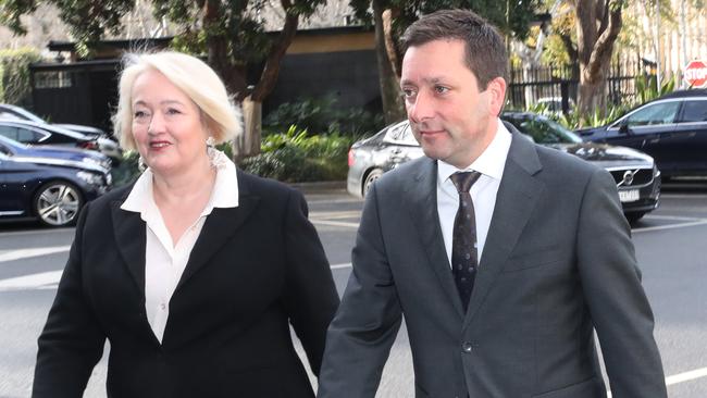 Former Victorian opposition leader Matthew Guy with former MP Louise Staley. Picture: NCA NewsWire / David Crosling