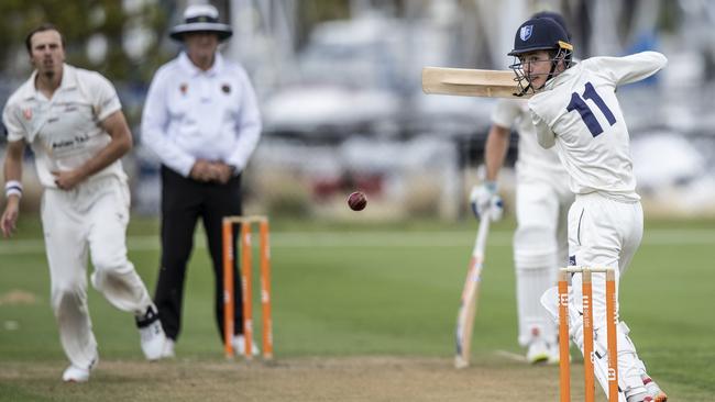 South Hobart-Sandy Bay’s Tom Willoughby chases quick runs against Clarence in their CTPL clash at Kangaroo Bay. Picture: Eddie Safarik