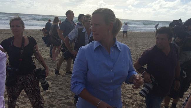 Zara Phillips arrives at Surfers Paradise beach ahead of the Magic Millions barrier draw. Pic: Kathleen Skene