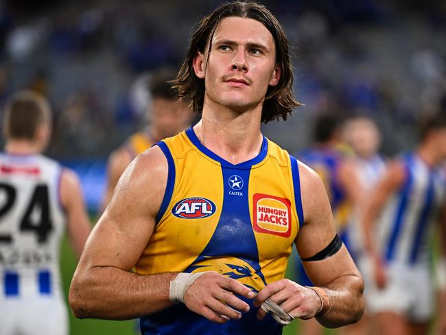 Jai Culley in West Coast colours. Photo: Daniel Carson/AFL Photos via Getty Images.