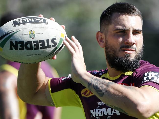 Jack Bird in action during training session with the Brisbane Broncos at the Clive Berghofer Centre in Brisbane, Tuesday, April 17, 2018. (AAP Image/Glenn Hunt) NO ARCHIVING