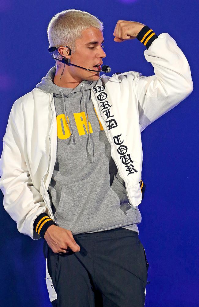 Bieber flexes his muscles at Etihad. Picture: Tim Carrafa