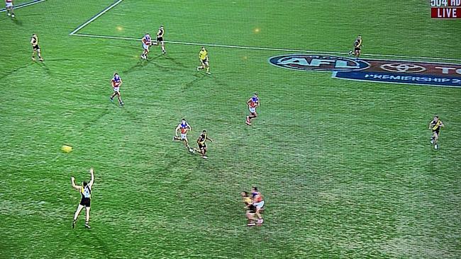 Metricon Stadium’s surface during Richmond's clash with Brisbane on Tuesday night.