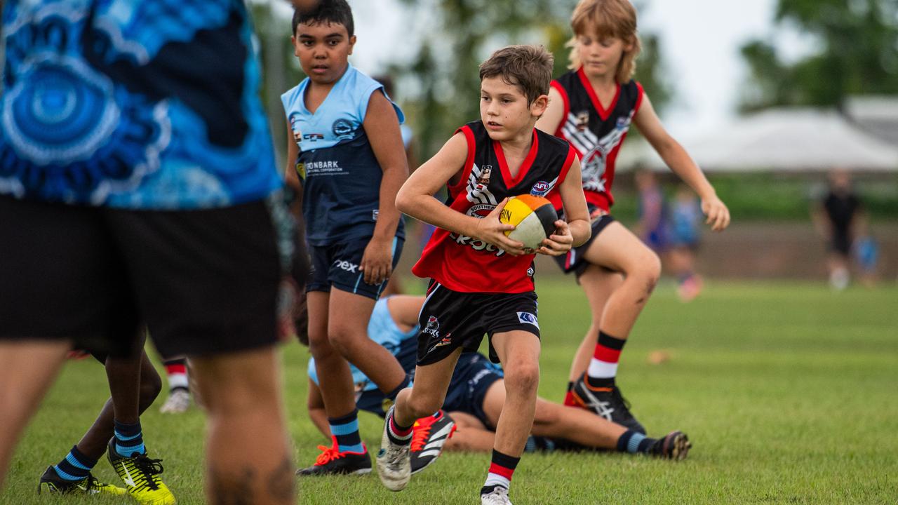 Under-10s compete in the first Darwin Buffaloes NTFL home game against Southern Districts at Woodroffe Oval. Picture: Pema Tamang Pakhrin