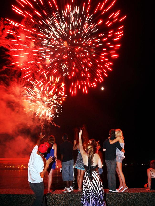 New Years Eve celebrations in Newcastle. The midnight fireworks photographed from the Newcastle Foreshore.