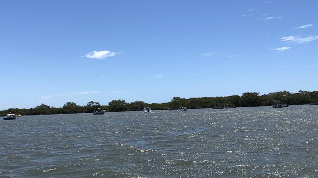 Tinnies out on the Logan River this weekend catching prawns after a bumper yield this season.