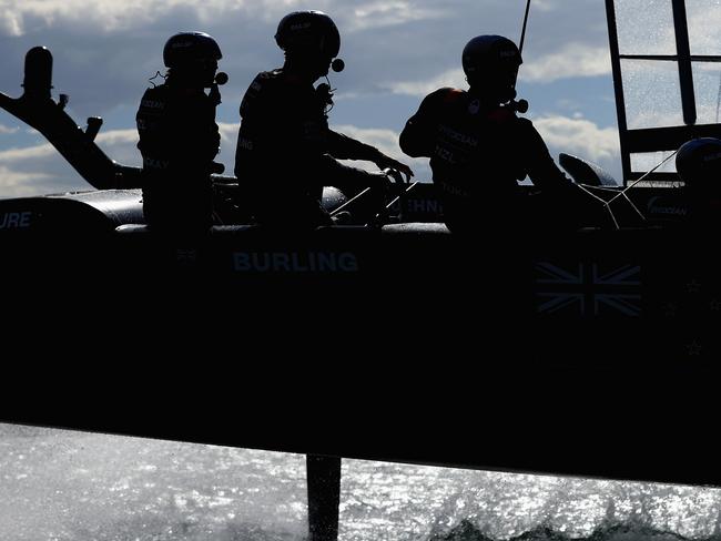 SYDNEY, AUSTRALIA - DECEMBER 15: New Zealand SailGP team train during a practice session ahead of SailGP on Sydney Harbour on December 15, 2021 in Sydney, Australia. (Photo by Cameron Spencer/Getty Images)