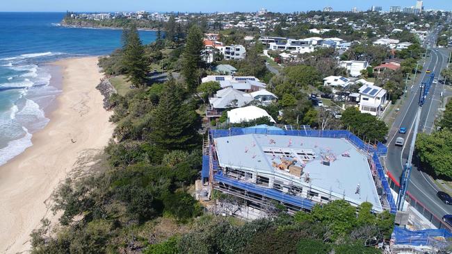 A four-storey mansion under construction on Wilson Ave at Dicky Beach has been the subject of controversy since it began to rise from the shoreline 18 months ago. Picture: Patrick Woods.