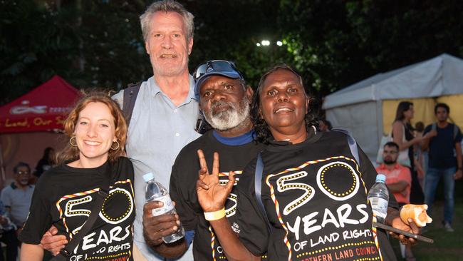 Aurelia Bulpit, Joe Laurence, Michael Smiler, Shauna King at the Northern Land Council 50 Year Anniversary Concert in State Square, Parliament House, Darwin. Picture: Pema Tamang Pakhrin