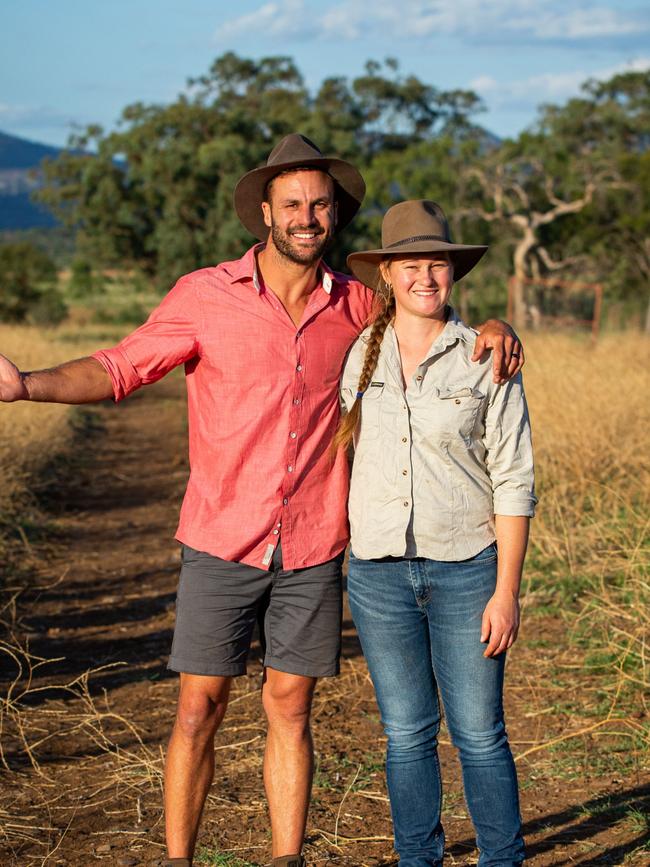 The Amazing Race Australia host Beau Ryan with Emu Logic pitstop greeter Nicole Harte. Picture: Network Ten