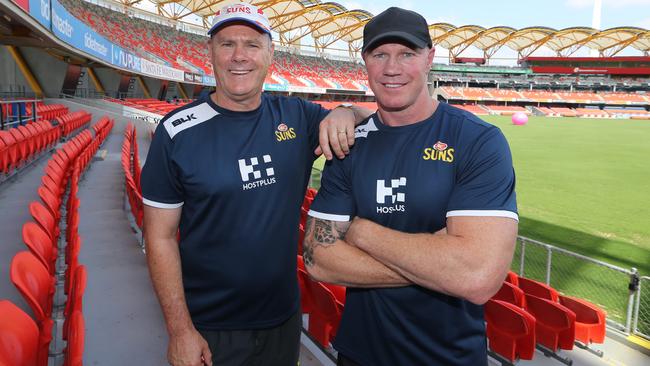 Gold Coast coach Rodney Eade and new assistant Barry Hall. Picture: Glenn Hampson