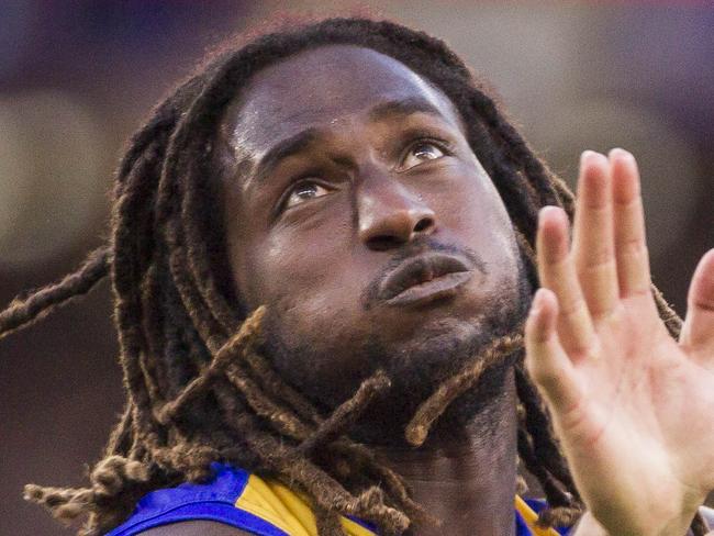 Nic Naitanui of the Eagles and Paddy Ryder of the Power contest the ball during the Round 7 AFL match between the West Coast Eagles and the Port Adelaide Power at Optus Stadium in Perth, Saturday, May 5, 2018. (AAP Image/Tony McDonough) NO ARCHIVING, EDITORIAL USE ONLY