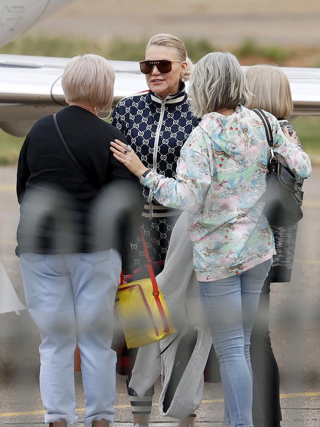 The Kid Laroi charters a private jet to pick up his family in Broken Hill, pictured is his mother Sloane Howard (glasses) with family before flying back to Sydney. Picture: Jonathan Ng