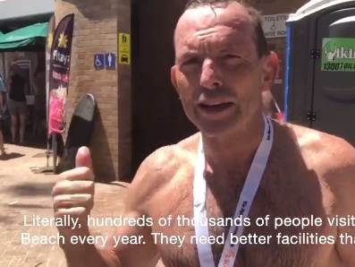 Tony Abbott calling for more toilets at his local surf club. Source: Twitter