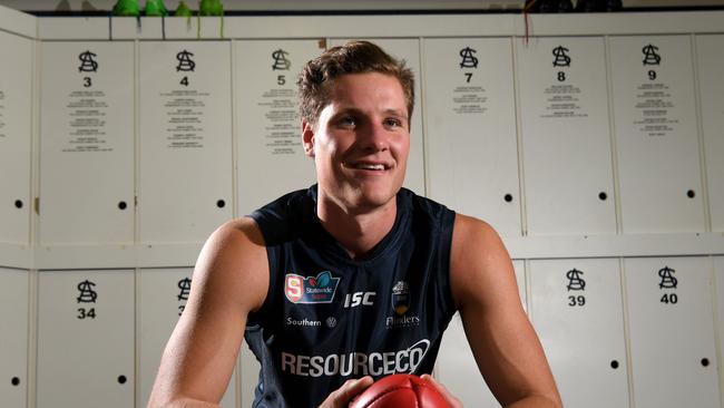 Young Victorian Hayden McLean has signed with South Adelaide for this season. He is pictured at Flinders University Stadium, Noarlunga Downs. Picture: Tricia Watkinson