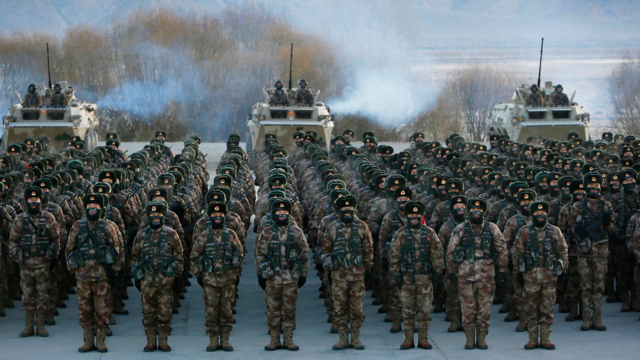 Chinese People's Liberation Army (PLA) soldiers assemble during military training at Pamir Mountains in Kashgar, northwestern China's Xinjiang region, in 2021. Picture: AFP