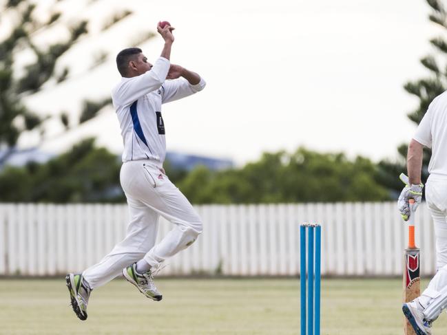 Hemal Shah of University bowls in the match against Western Districts in A grade Toowoomba Cricket round four at Heritage Oval, Saturday, February 27, 2021. Picture: Kevin Farmer