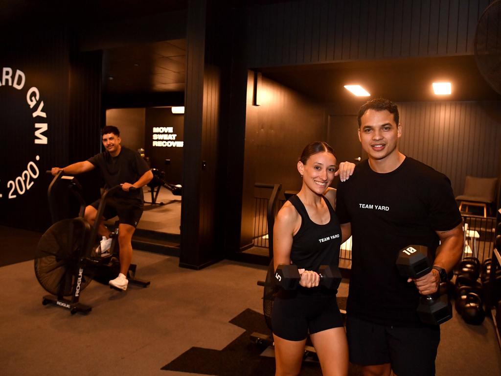 Bailee Villaba and Richard Munchow (front) with Hilton Robinson at the Yard Gym. Picture: Evan Morgan