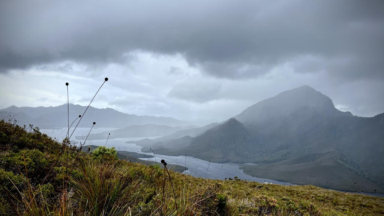 Storm clouds over Mt Rugby from Mt Beattie. Port Davey cruise, Tasmania. Picture: Philip Young