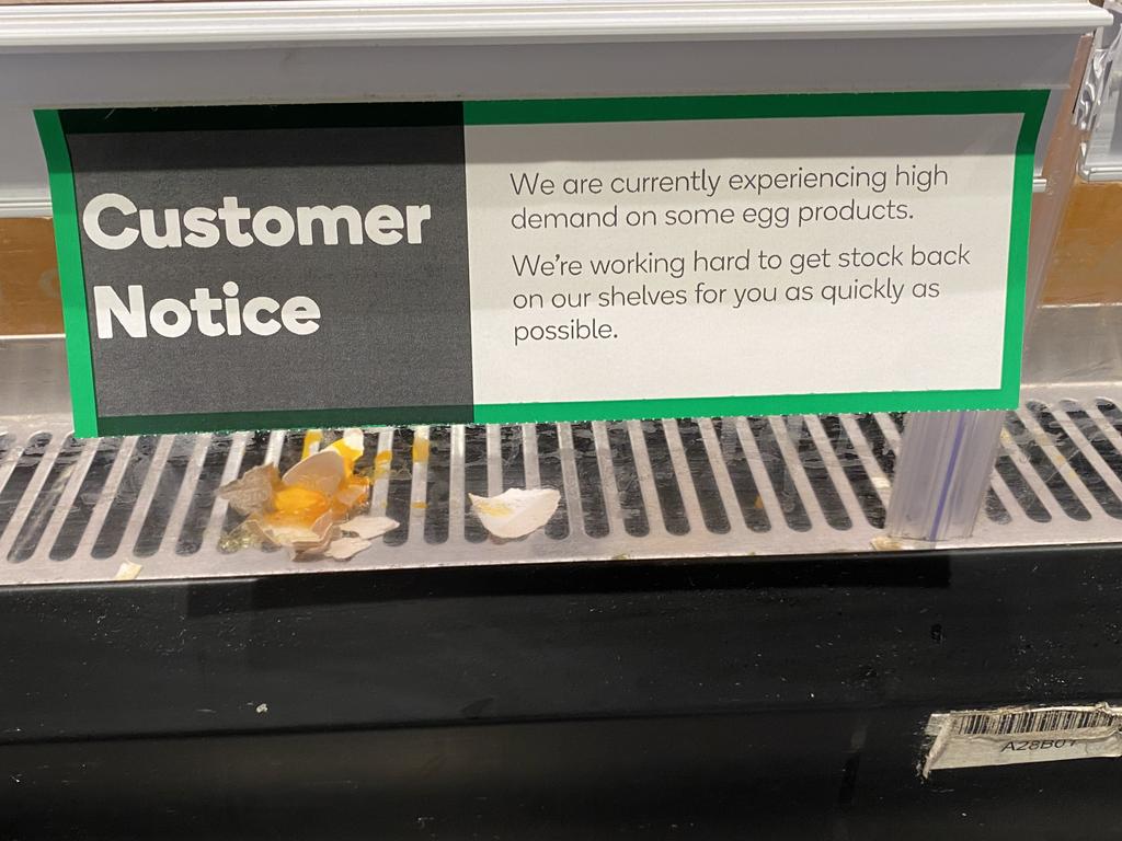 A Woolworths supermarket at Taylors Lake, Victoria, stripped of eggs. The retailer is not introducing buying limits on eggs. Picture: Supplied