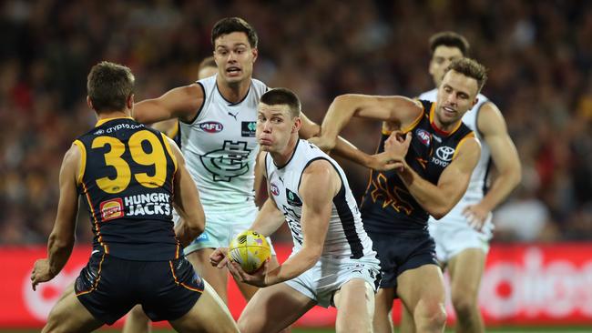 ]Sam Walsh in action. Picture: Sarah Reed/AFL Photos via Getty Images