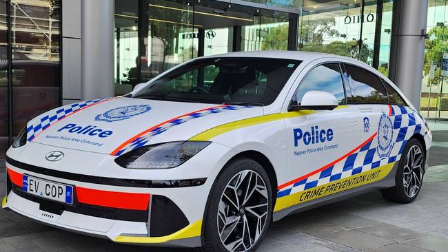 A Hyundai Ioniq 6 electric sedan has joined New South Wales Nepean Police Area Command's vehicle fleet. Picture: NSW Police