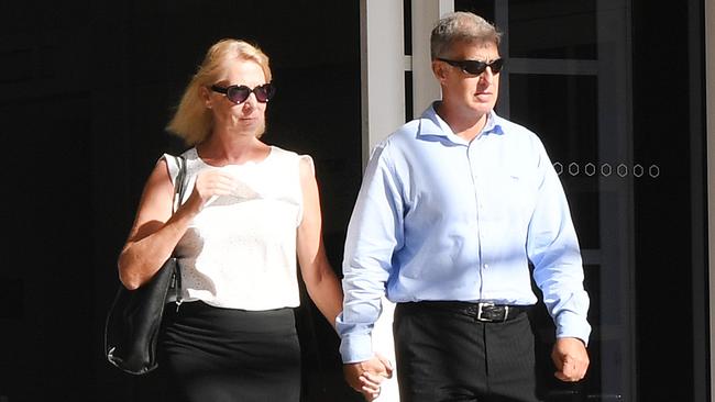 Former NT Police Assistant Commissioner Peter Bravos outside the Supreme Court with wife Cindy Bravos.