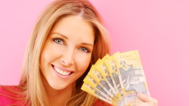 australian money, cash, woman,