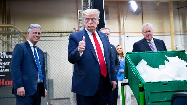 US President Donald Trump tours a Honeywell International Inc factory producing N95 masks in Phoenix, Arizona. Picture: AFP