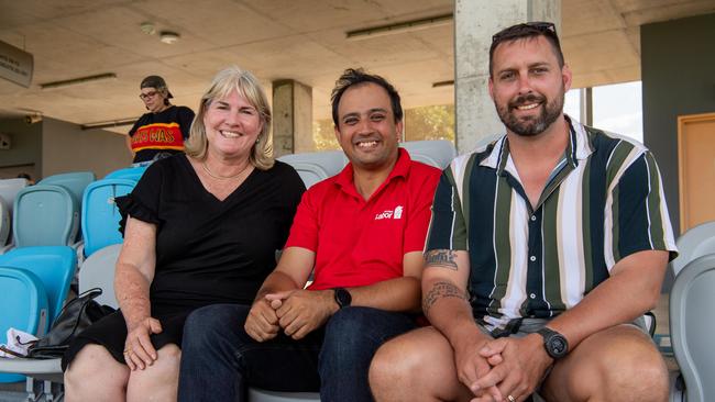 Chief Minister Eva Lawler, Shlok Sharma and Caleb Burke at the 2024 Deadly Cup Carnival. Picture: Pema Tamang Pakhrin