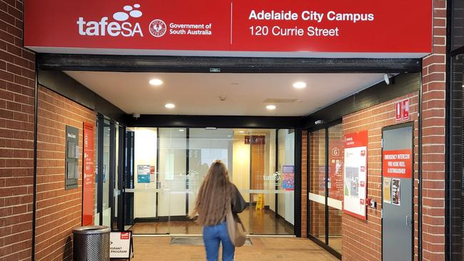 The TAFE SA city campus on Currie Street in the Adelaide CBD. Picture: Colin James