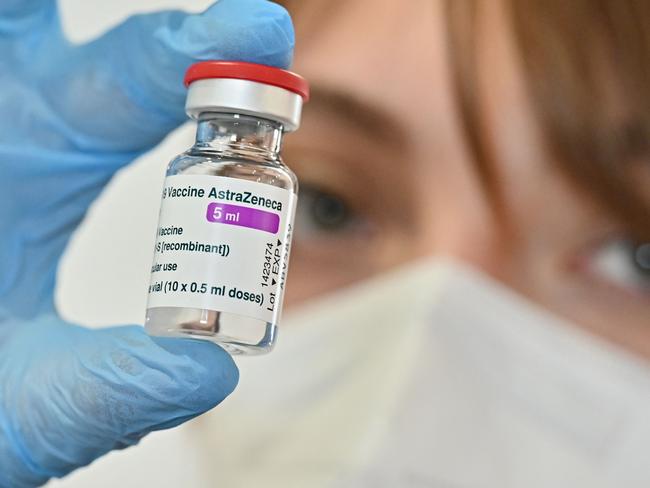 A medical worker holds a vial of the AstraZeneca COVID-19 vaccine at a vaccination hub outside Rome’s Termini railway station. Picture: AFP