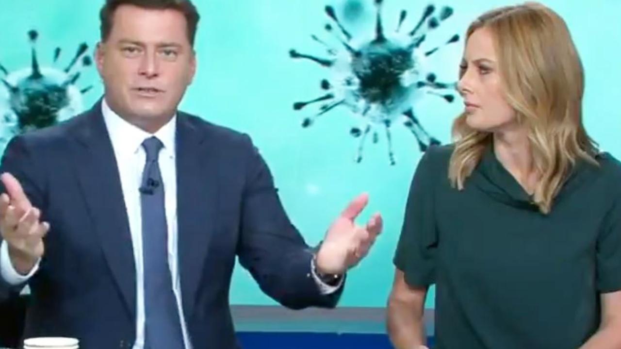 Today Show hosts Karl Stefanovic and Allison Langdon pushed Federal Education Minister Dan Tehan on why schools weren't closing in the face of coronavirus. Picture: Channel 9.