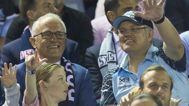 Hosting then prime minister Malcolm Turnbull during an NRL match between the Cronulla-Sutherland Sharks and the Sydney Roosters in April.