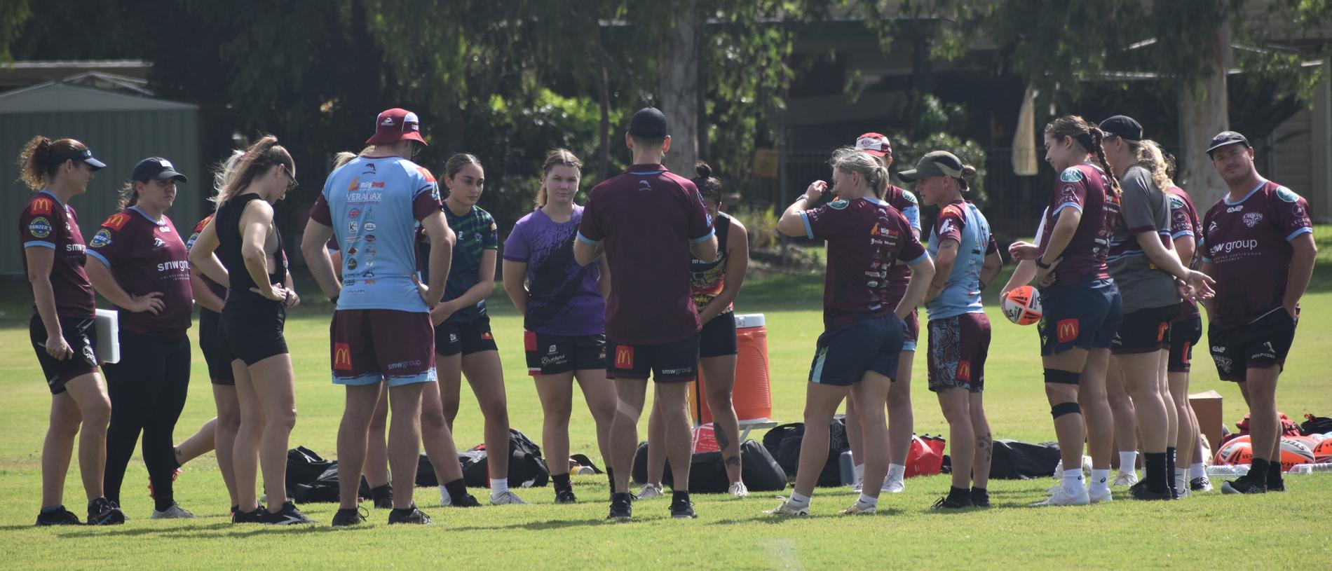 Players at the CQ Capras' open training trial for the 2025 BMD Premiership season at Emmaus College, Rockhampton, on February 22, 2025.