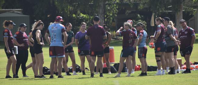 Players at the CQ Capras' open training trial for the 2025 BMD Premiership season at Emmaus College, Rockhampton, on February 22, 2025.