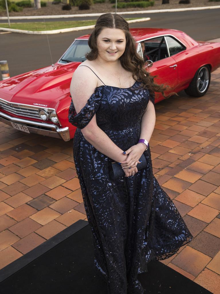 Caitlyn Denning arrives at Wilsonton State High School formal at USQ, Wednesday, November 18, 2020. Picture: Kevin Farmer