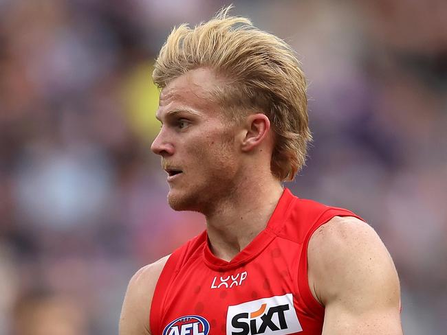 PERTH, AUSTRALIA - JUNE 23: Bodhi Uwland of the Suns in action during the round 15 AFL match between Fremantle Dockers and Gold Coast Suns at Optus Stadium, on June 23, 2024, in Perth, Australia. (Photo by Paul Kane/Getty Images)